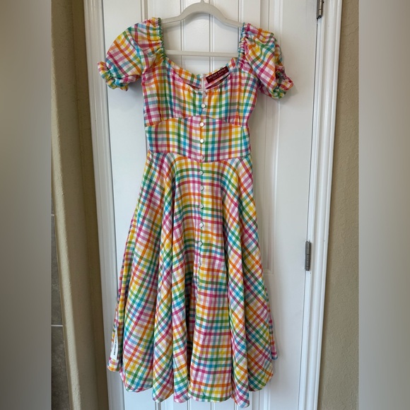 New ✨ Carmen’ Bright Check Vintage Dress - Picture 1 of 11